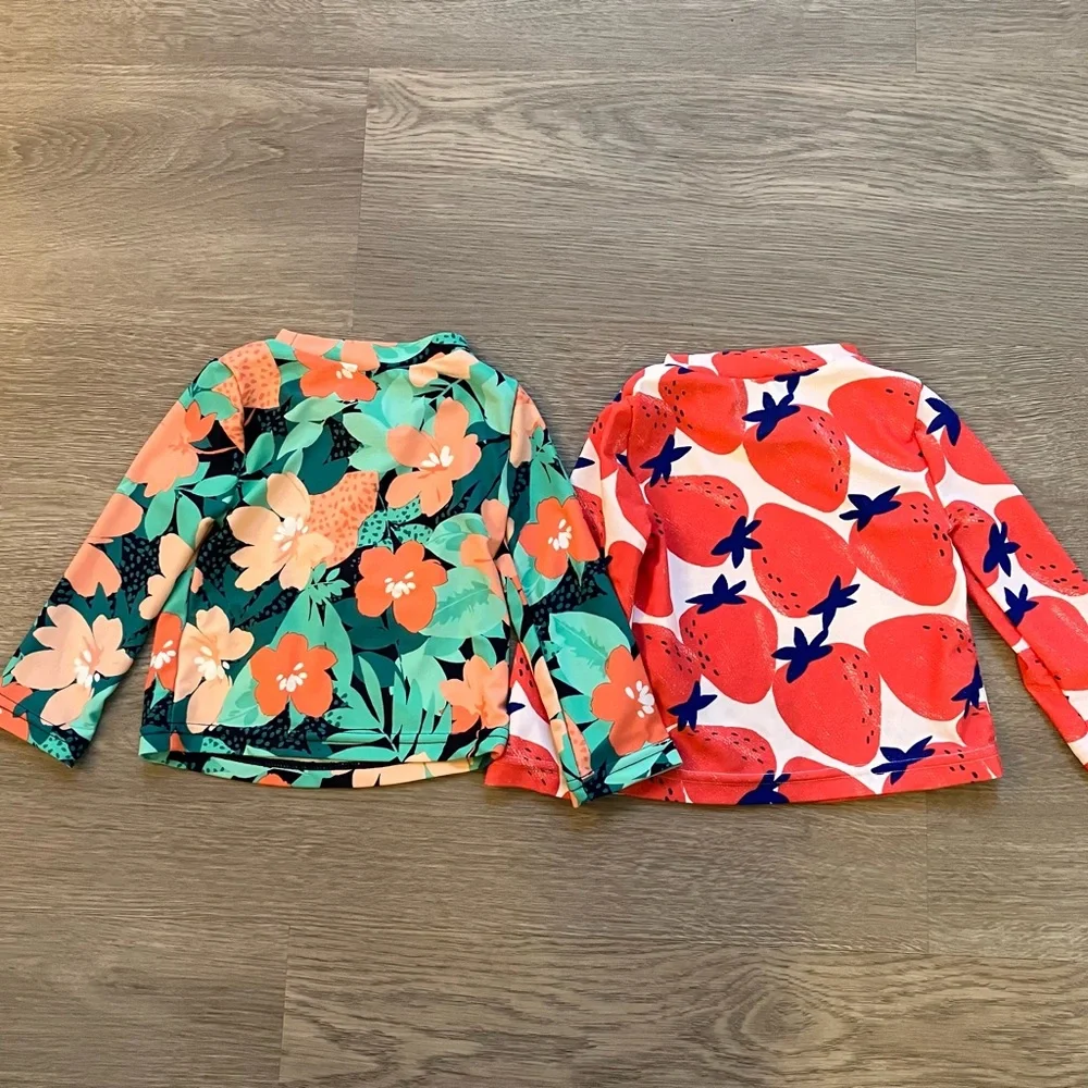Carter’s Baby Girls Rash Guard Size 9M Set of 2 Long Sleeve Floral Strawberries